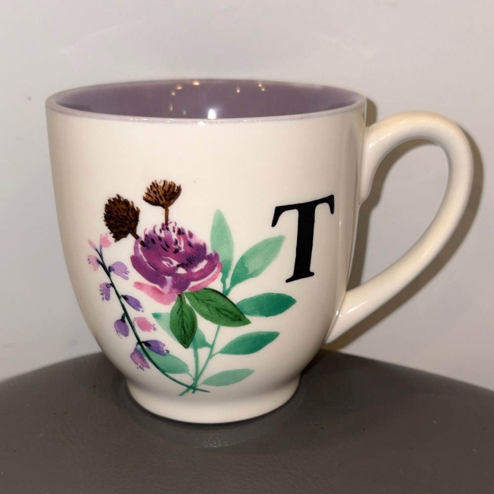 Modern Expressions Floral Initial ‘T’ Monogram Ceramic Coffee Tea Mug, 14 Ounces